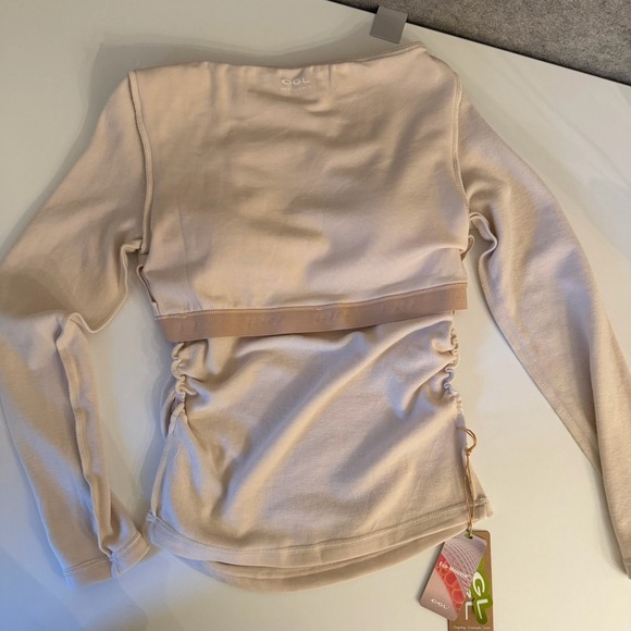 OGL Brami Top Sz M Tan Long Sleeve Built In Bra Ruched Sides New With Tags - Picture 8 of 12